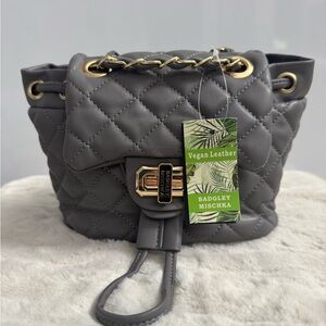 Badgley Mischka Gray Quilted Vegan Mini Backpack